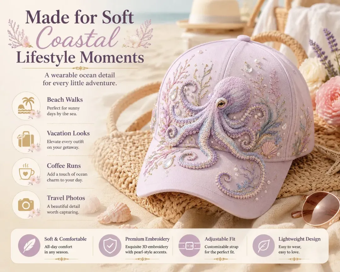 🔥 Last Day 49% OFF – 🌊 3D Ocean Creatures Embroidery Cap