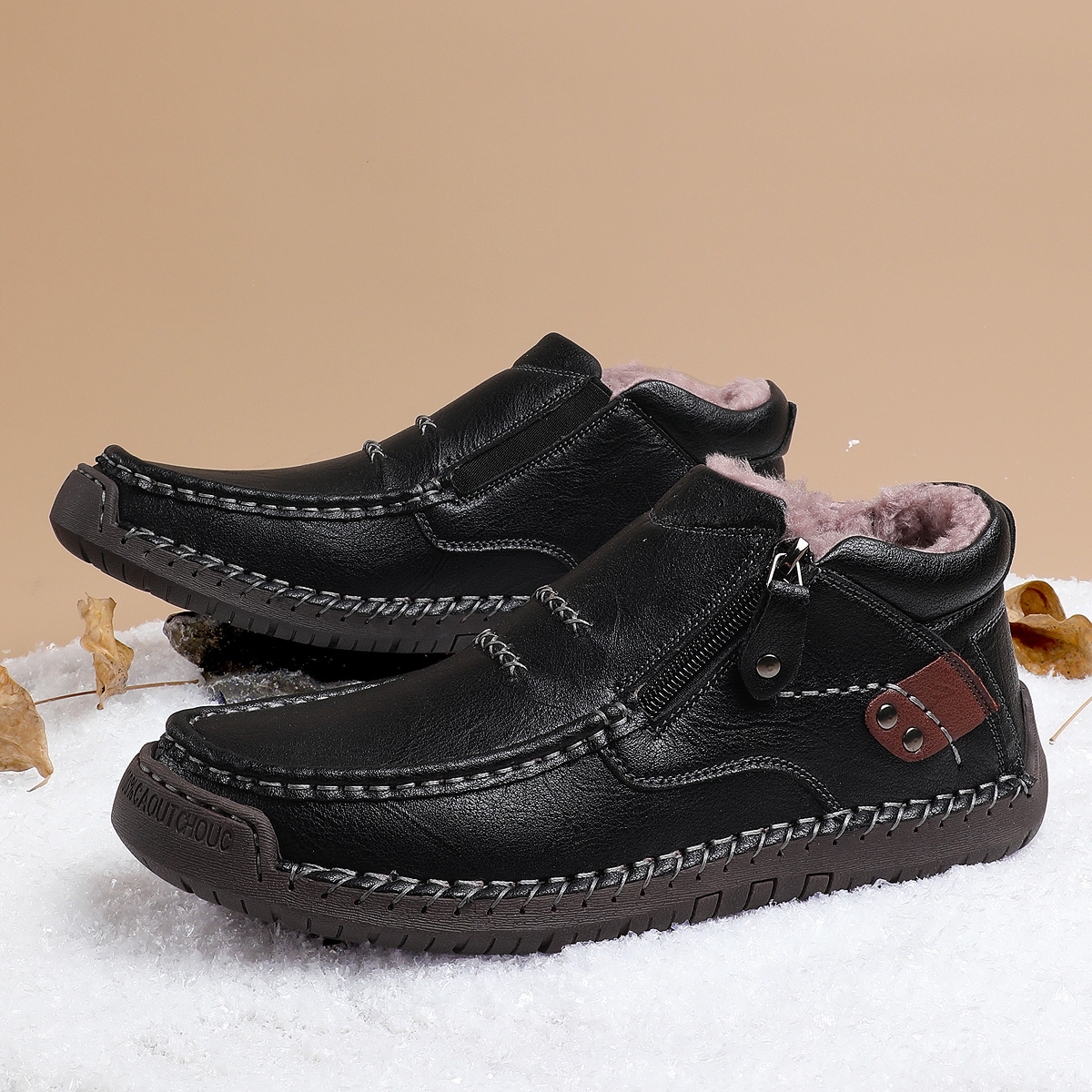（Free shipping）⏰Limited Time Sale 70% OFF-Men’s Handmade Premium Leather Slip-On Driving Boots – Wide Toe, Arch Support, Waterproof, Pressure Relief, Non-Slip Sole&Warmth for Casual, Travel & Outdoor