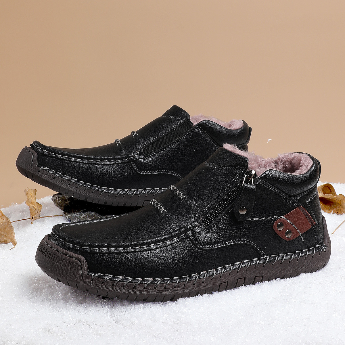 （Free shipping）⏰Limited Time Sale 70% OFF-Men’s Handmade Premium Leather Slip-On Driving Boots – Wide Toe, Arch Support, Waterproof, Pressure Relief, Non-Slip Sole&Warmth for Casual, Travel & Outdoor