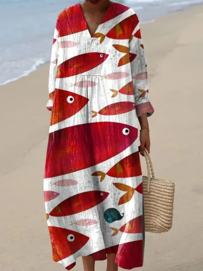 Women's Abstract Pattern Art Print Cotton Dress.