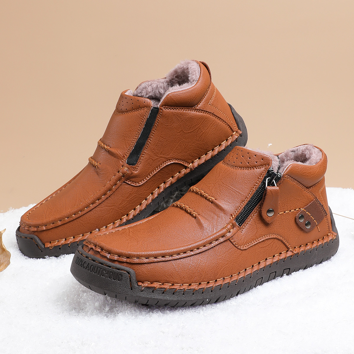 （Free shipping）⏰Limited Time Sale 70% OFF-Men’s Handmade Premium Leather Slip-On Driving Boots – Wide Toe, Arch Support, Waterproof, Pressure Relief, Non-Slip Sole&Warmth for Casual, Travel & Outdoor