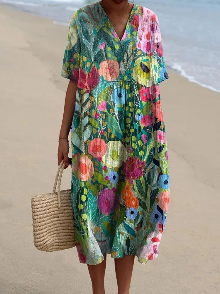 Women's Maxi Dress Casual Dress Floral Dress Elegant Beach Loose Fit Floral Half Sleeve Crew Neck