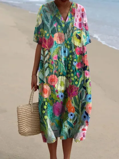 Women's Maxi Dress Casual Dress Floral Dress Elegant Beach Loose Fit Floral Half Sleeve Crew Neck
