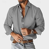 Men's Shirt Dress Shirt Casual Shirt Plain Outdoor Street Black White Navy Blue Blue Long Sleeve Lapel Summer Spring Clothing Apparel Plain