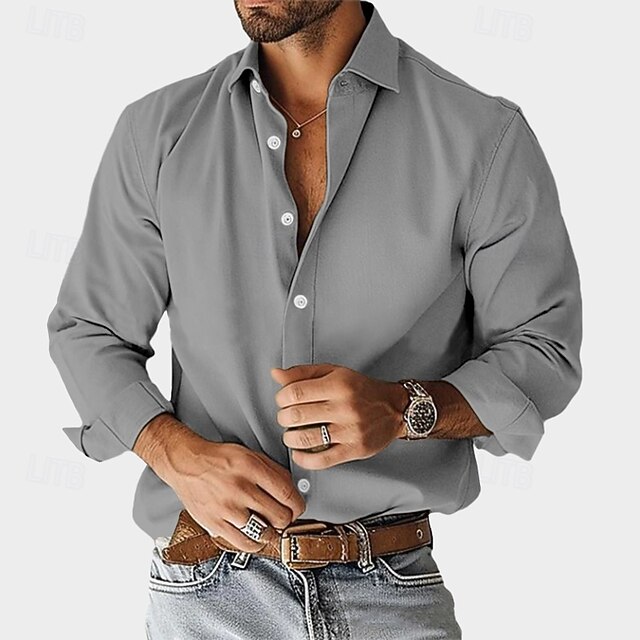 Men's Shirt Dress Shirt Casual Shirt Plain Outdoor Street Black White Navy Blue Blue Long Sleeve Lapel Summer Spring Clothing Apparel Plain
