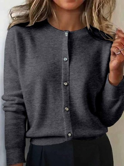 Women's Autumn And Winter Round Neck Cardigan Sweater Versatile Short Top Jacket