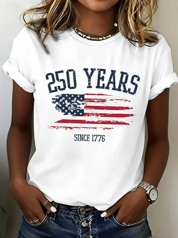 Women's Short Sleeve T-shirt Summer Blue Independence Day (Flag) Printing Jersey Crew Neck Daily Going Out Casual Top