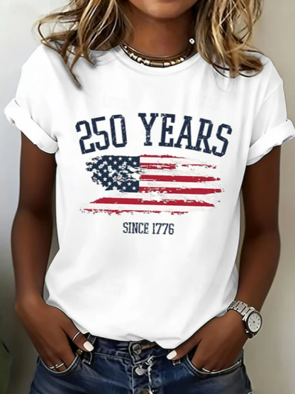 Women's Short Sleeve T-shirt Summer Blue Independence Day (Flag) Printing Jersey Crew Neck Daily Going Out Casual Top