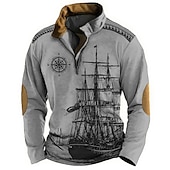 Men's Nautical Sweatshirts Sweatshirt Zip Sweatshirt Pullover Long Sleeve Sweatshirt Quarter Zip Daily Classic Casual 3D Print Holiday Going out Streetwear Print Spring &  Fall
