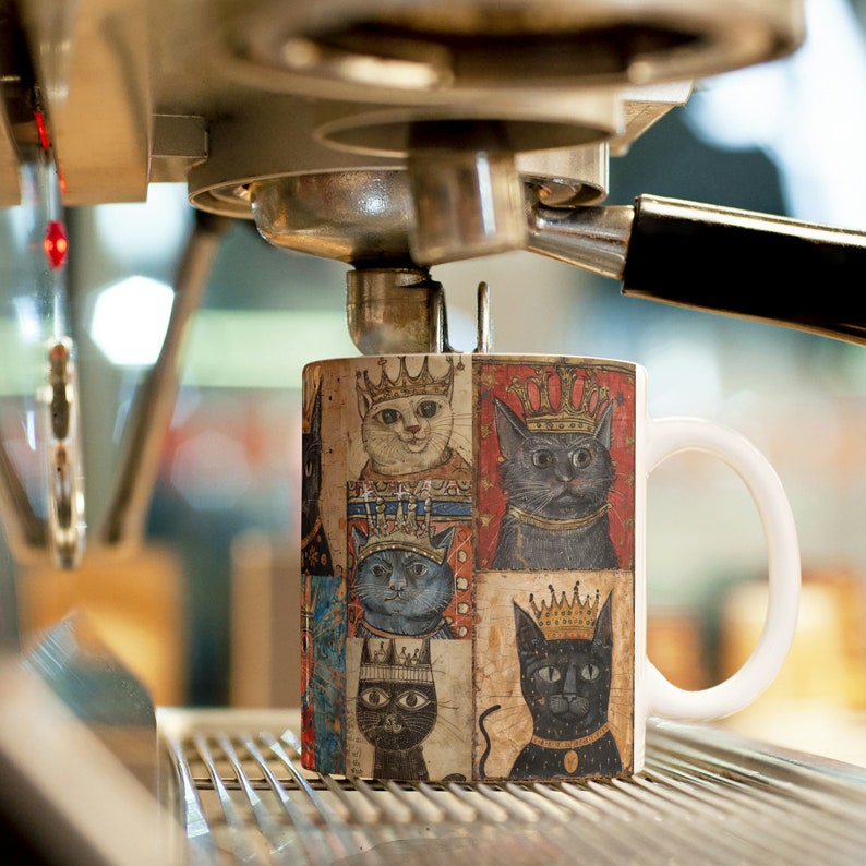 Medieval Crowned Cat Mug: Illuminated Manuscript Style, Cat Gift