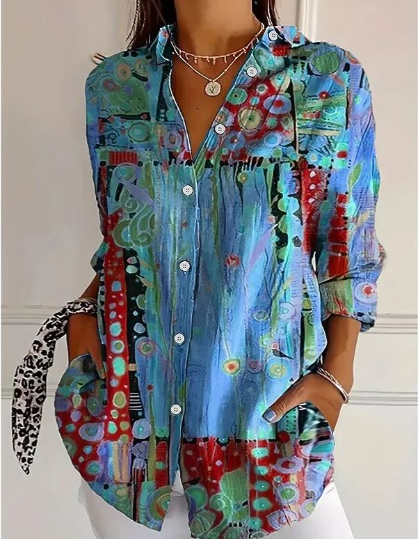 Women's Three Quarter Sleeve Shirt Spring/Fall As Picture Floral Printing Shirt Collar Daily Going Out Casual Top