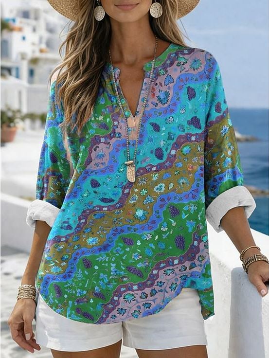 ✨ Women's Blouse Vintage Print Floral Graphic  V Neck Long Sleeve Casual Daily Holiday Summer Spring