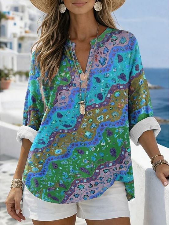 ✨ Women's Blouse Vintage Print Floral Graphic  V Neck Long Sleeve Casual Daily Holiday Summer Spring