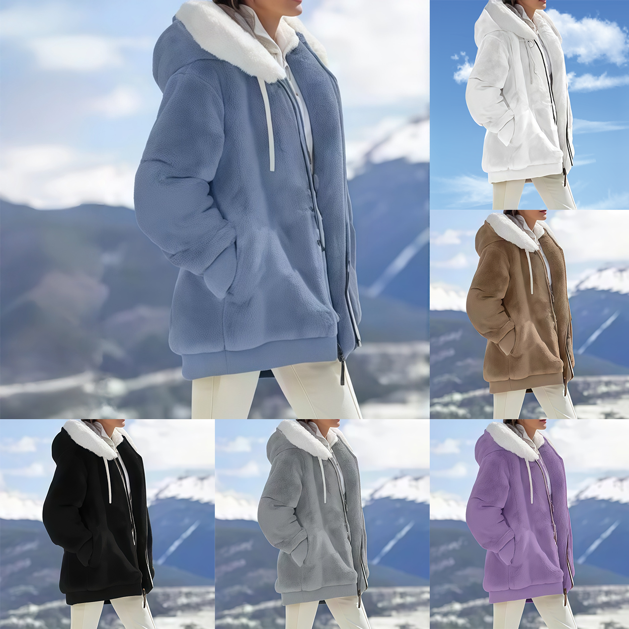 Women's Oversized Fleece-Lined Zipper Hooded Jacket—Soft and Warm Winter Wear