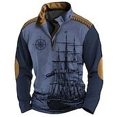 Men's Nautical Sweatshirts Sweatshirt Zip Sweatshirt Pullover Long Sleeve Sweatshirt Quarter Zip Daily Classic Casual 3D Print Holiday Going out Streetwear Print Spring &  Fall