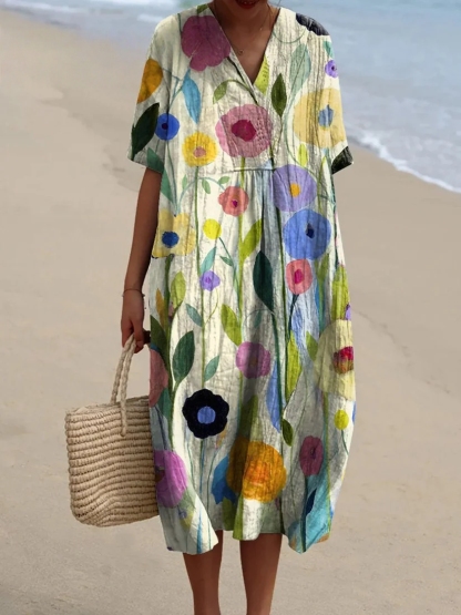 Women's SummerAbstract Pattern Art Print Cotton Dress