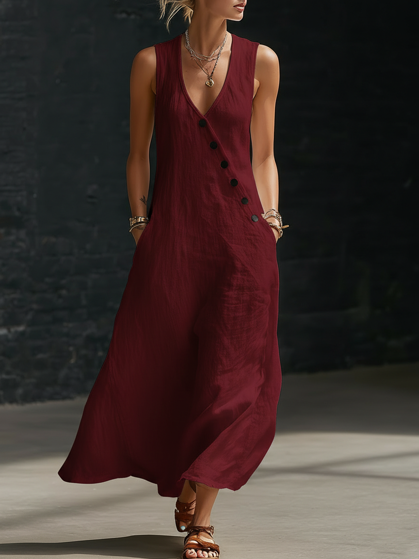 Button-Up Maxi Dress �� Comfortable Minimalist Everyday Wear