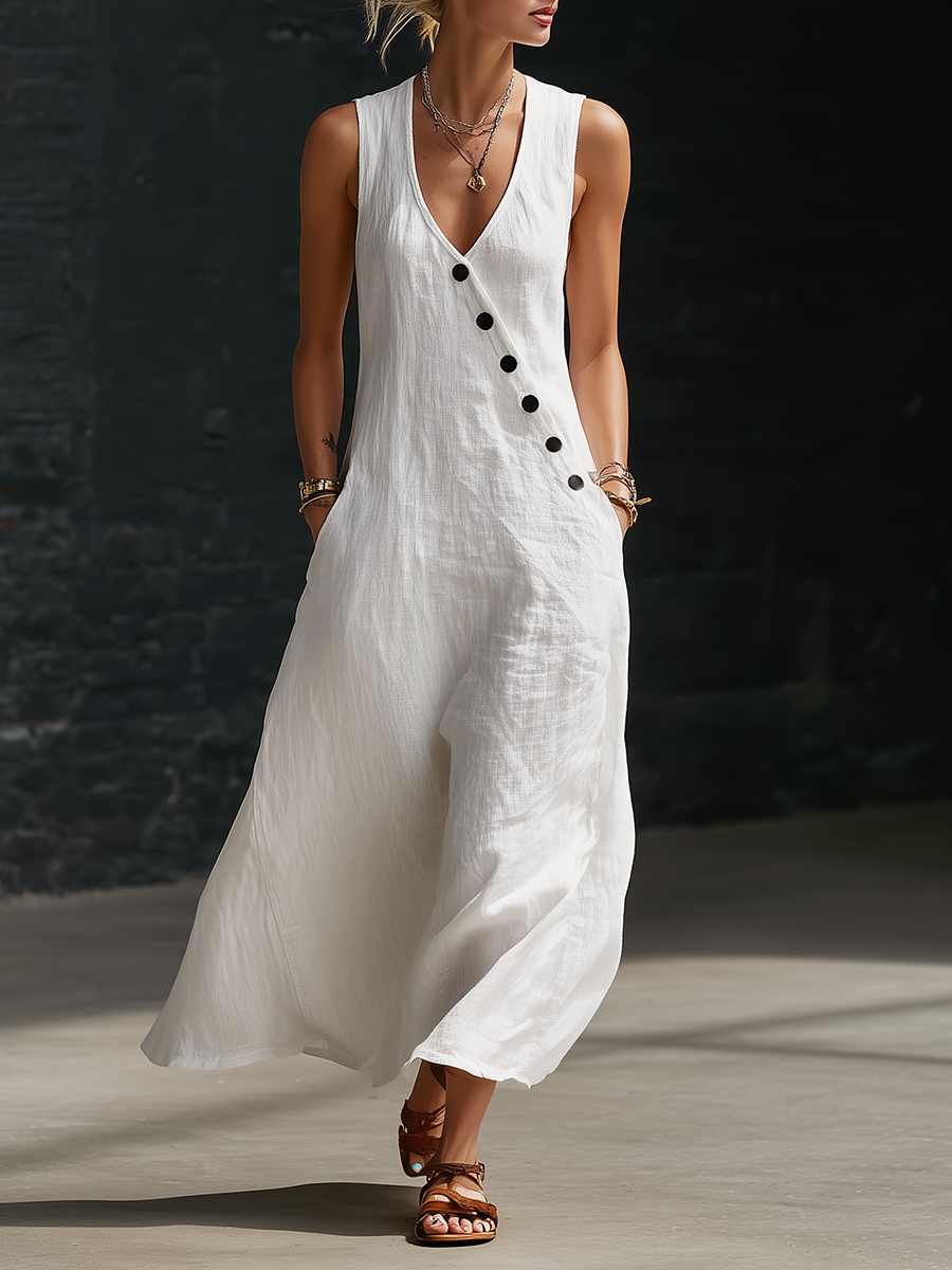 Button-Up Maxi Dress �� Comfortable Minimalist Everyday Wear