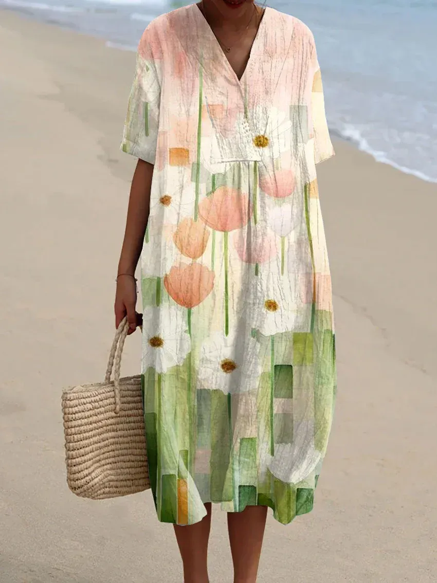 Women's Maxi Dress Casual Dress Floral Dress Elegant Beach Loose Fit Floral Half Sleeve Crew Neck