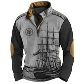 Men's Nautical Sweatshirts Sweatshirt Zip Sweatshirt Pullover Long Sleeve Sweatshirt Quarter Zip Daily Classic Casual 3D Print Holiday Going out Streetwear Print Spring &  Fall