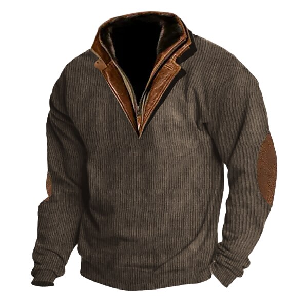 Men's Sweatshirt Apricot Navy Blue Brown Coffee Standing Collar Color 