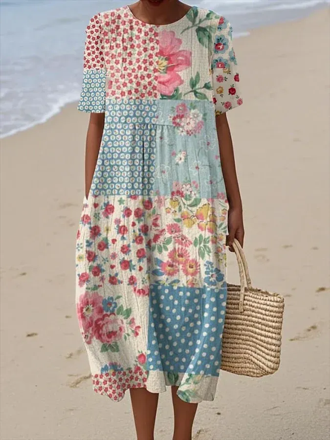 Women's Maxi Dress Casual Dress Floral Dress Elegant Beach Loose Fit Floral Half Sleeve Crew Neck