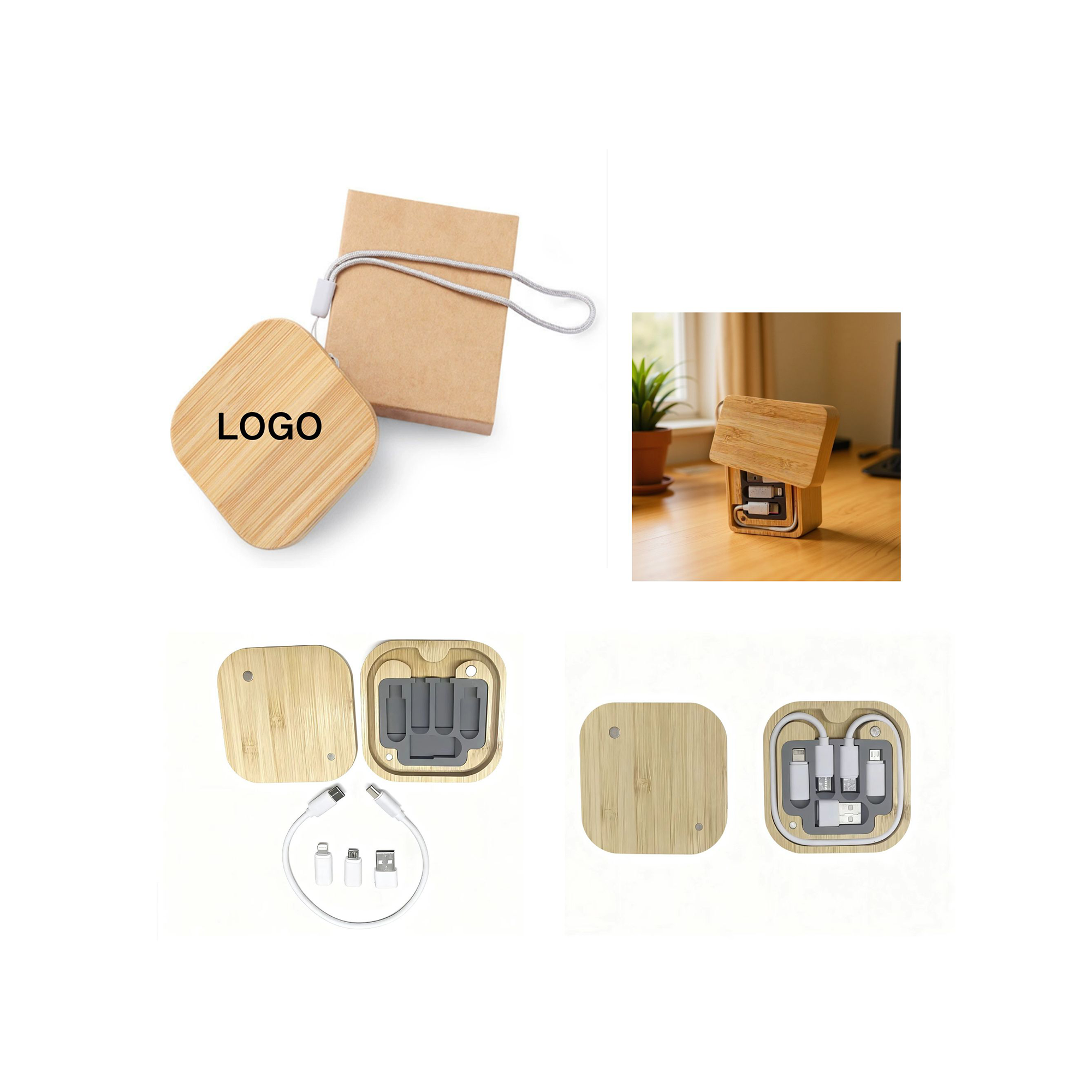 Bamboo Keychain Charger Set