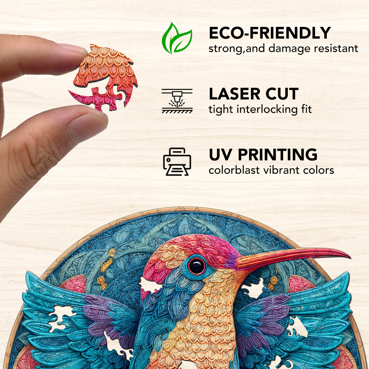 Rainbow Hummingbird Wooden Jigsaw Puzzle