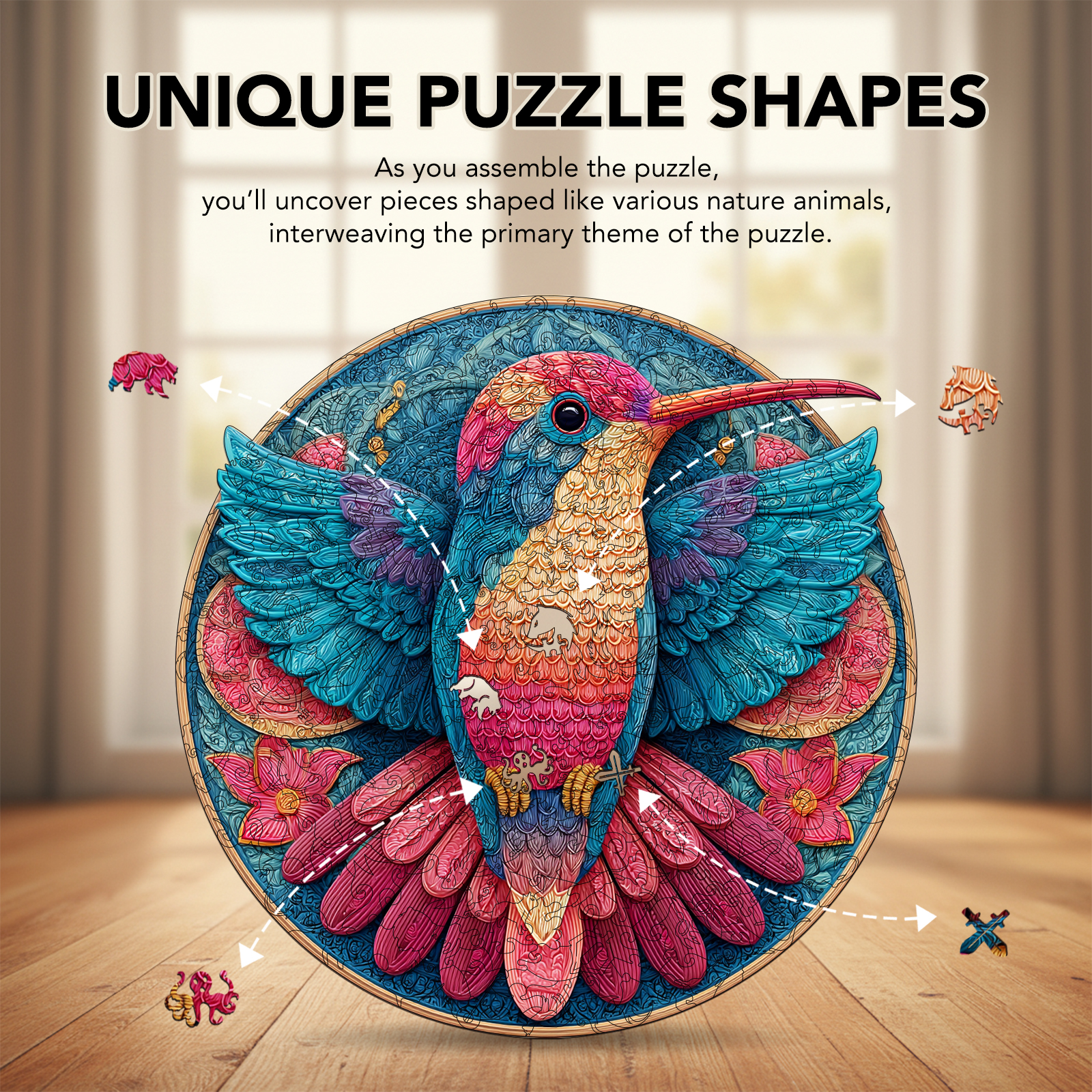 Rainbow Hummingbird Wooden Jigsaw Puzzle