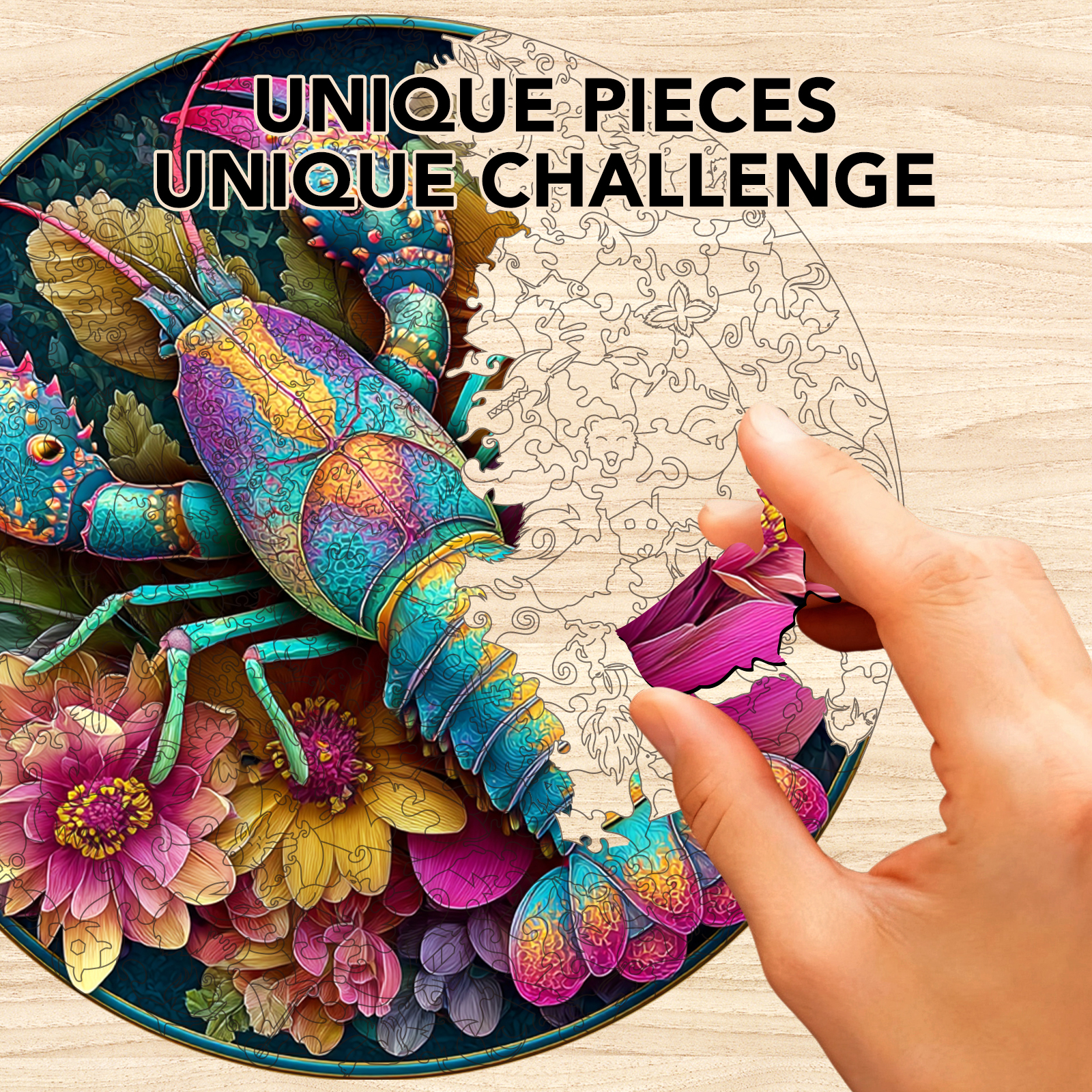 Flower Cluster Shrimp Wooden Jigsaw Puzzle