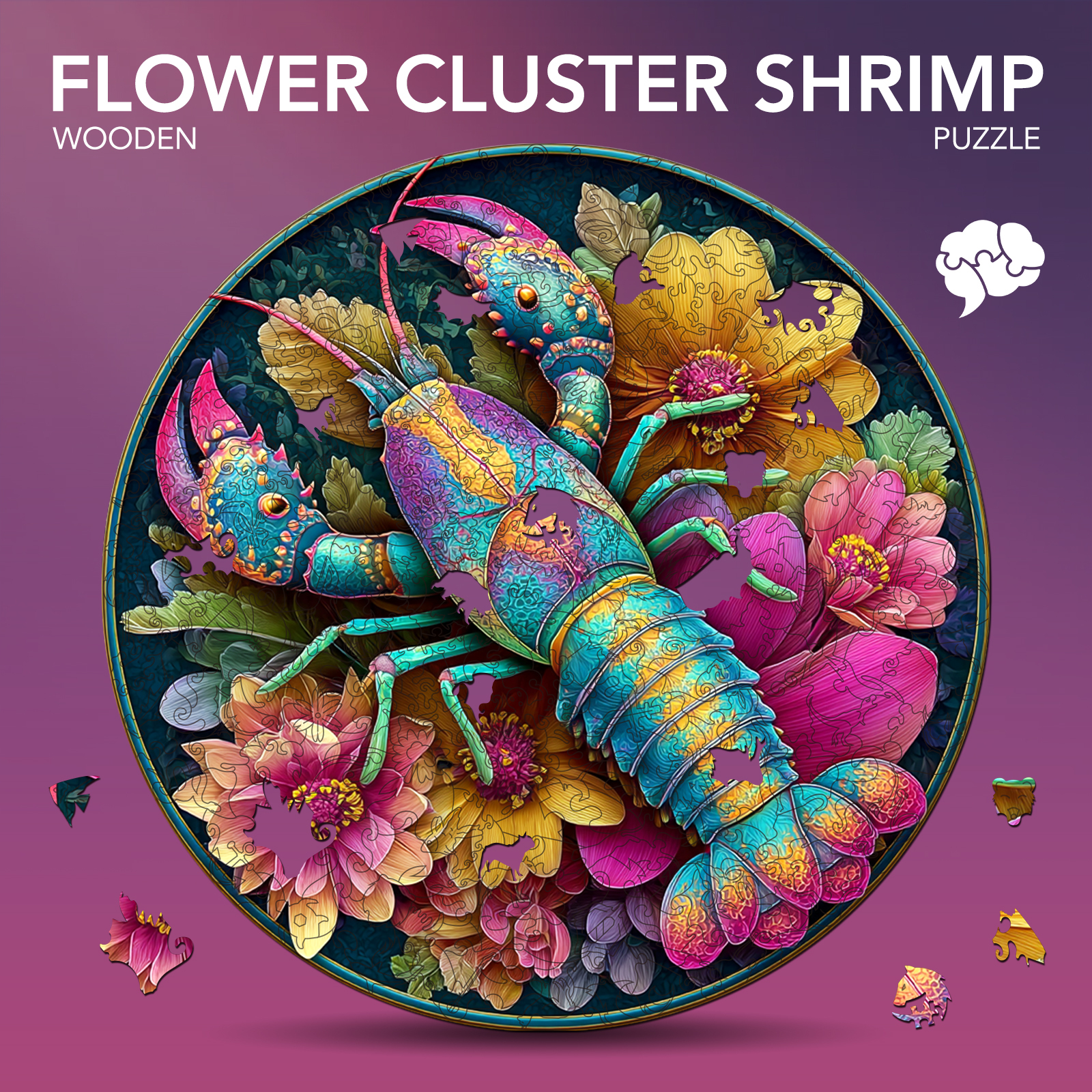 Flower Cluster Shrimp Wooden Jigsaw Puzzle