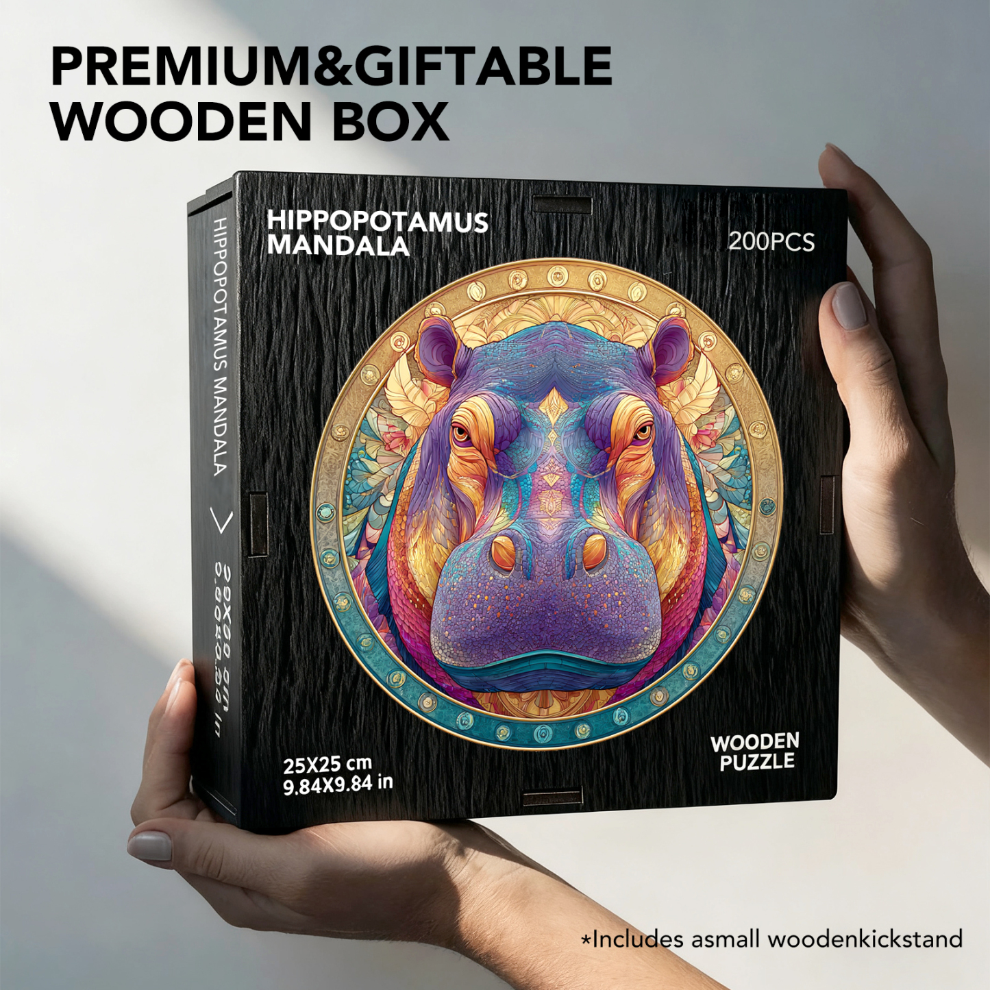 Hippopotamus Mandala Wooden Jigsaw Puzzle