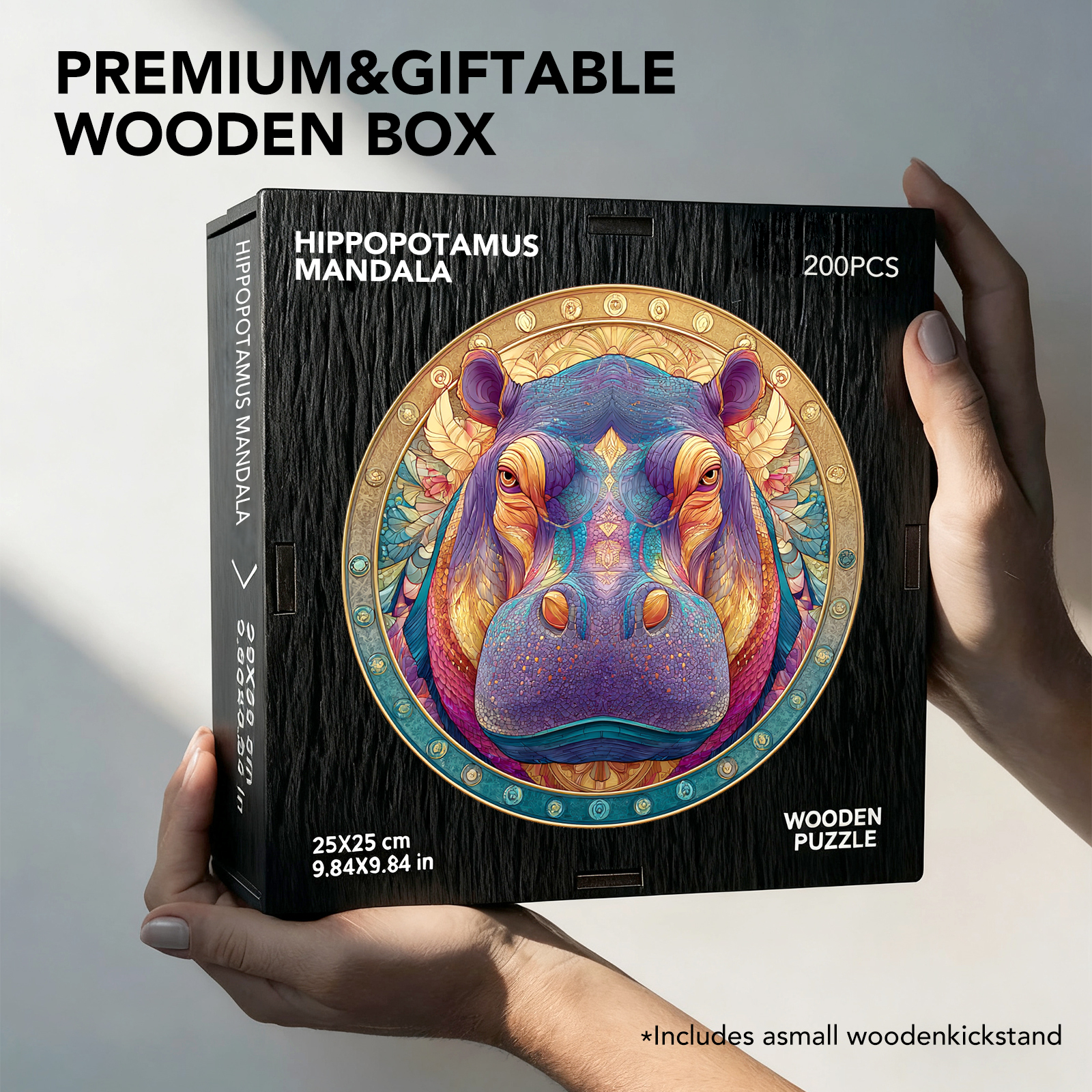 Hippopotamus Mandala Wooden Jigsaw Puzzle