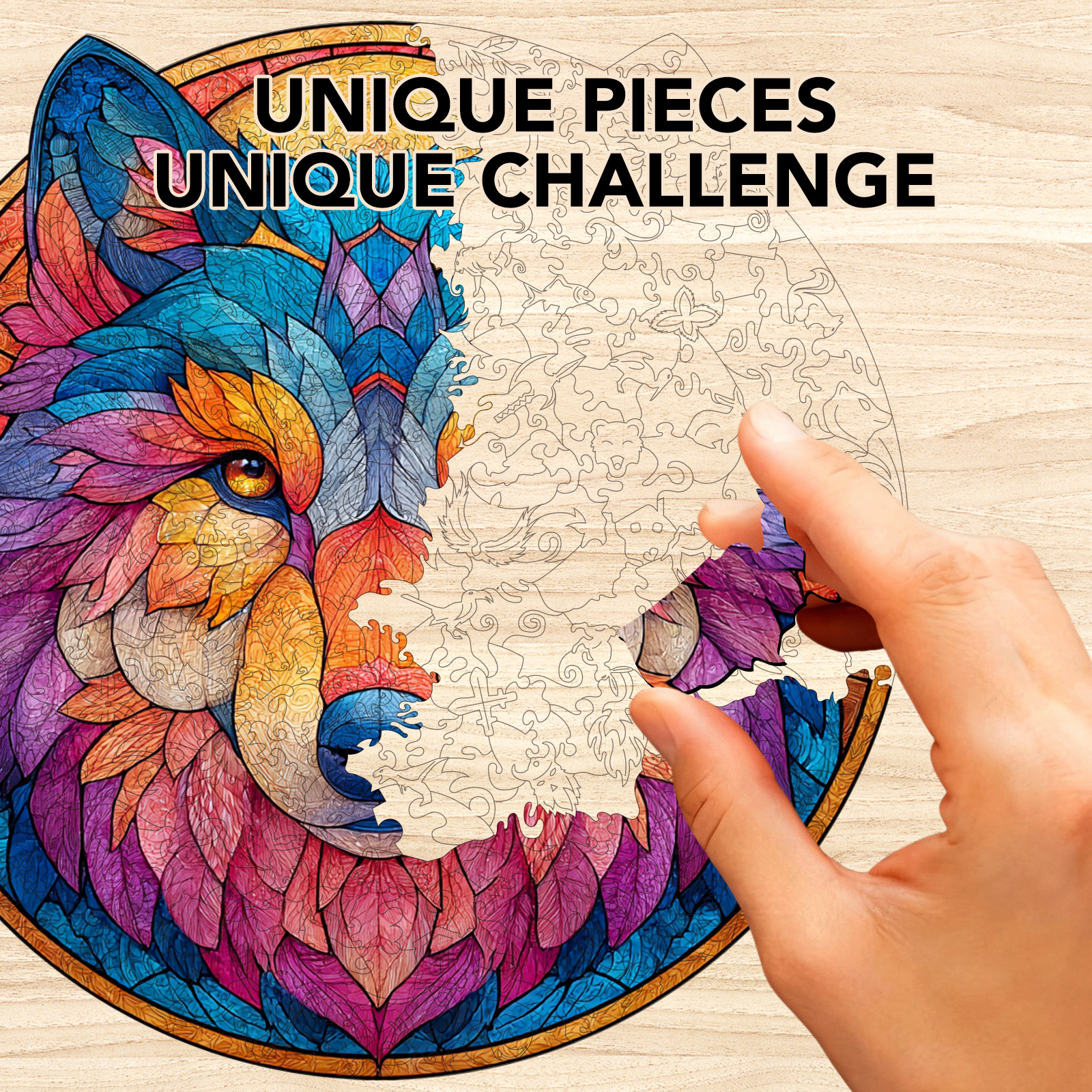 Glass Wolf Countenance Wooden Jigsaw Puzzle