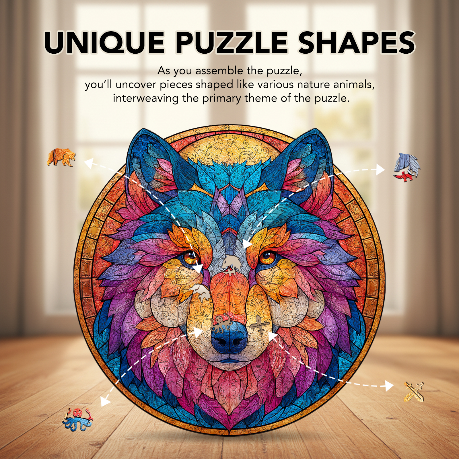 Glass Wolf Countenance Wooden Jigsaw Puzzle