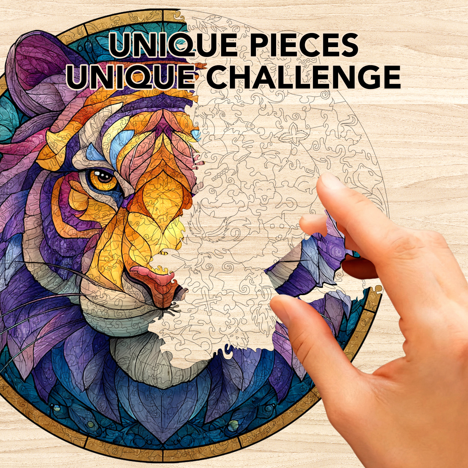 Colorful Glass Tiger's Might Wooden Jigsaw Puzzle