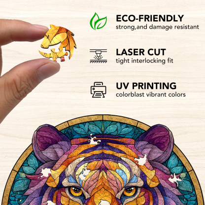 Colorful Glass Tiger's Might Wooden Jigsaw Puzzle