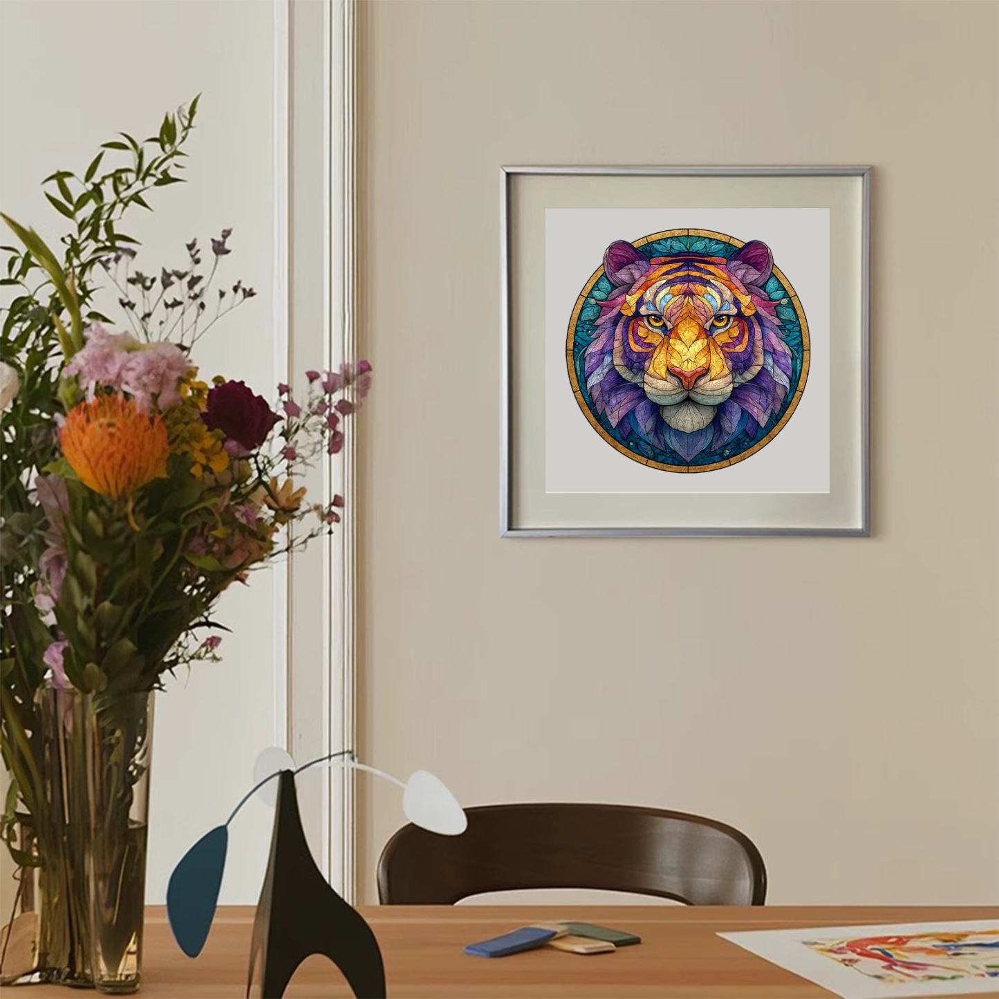 Colorful Glass Tiger's Might Wooden Jigsaw Puzzle