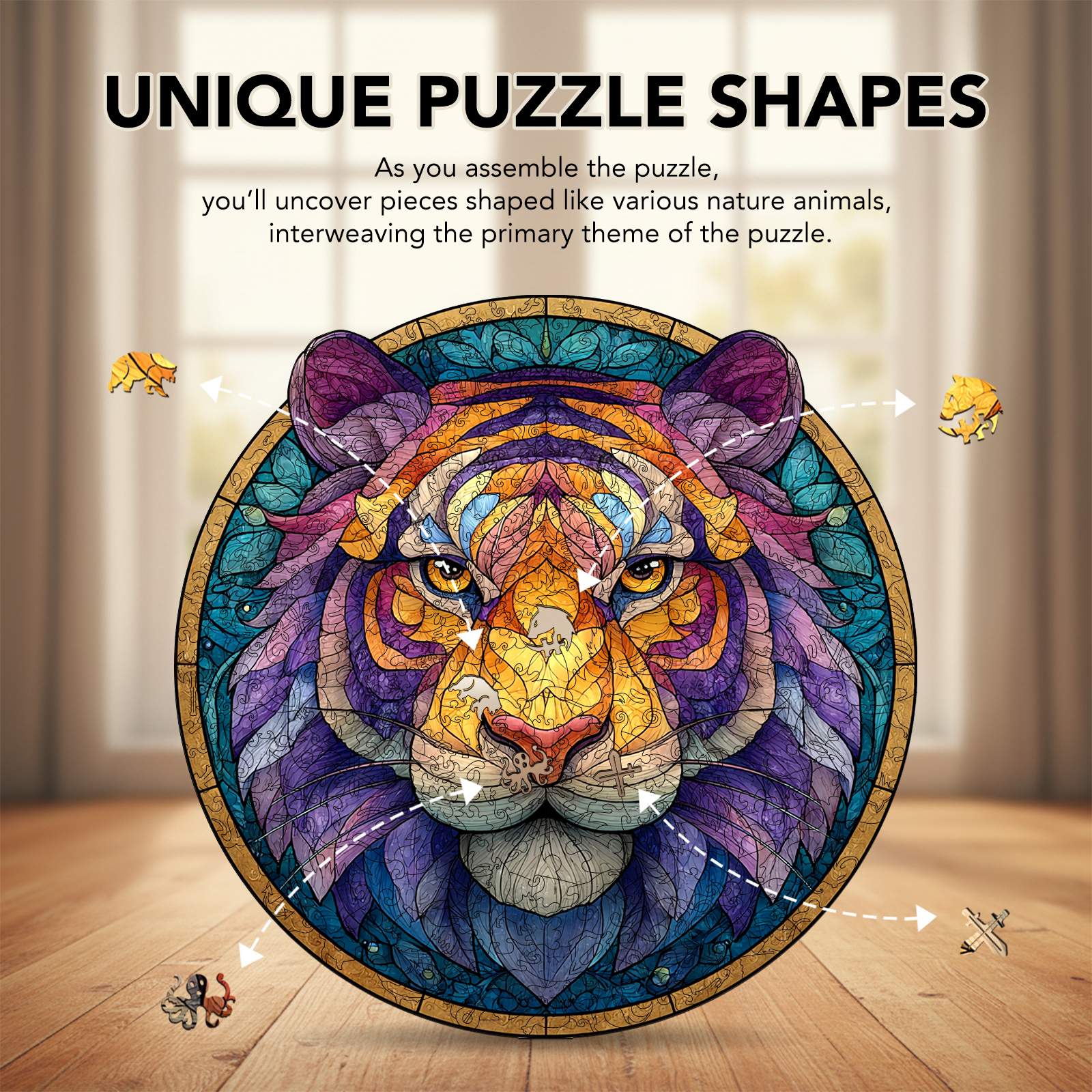 Colorful Glass Tiger's Might Wooden Jigsaw Puzzle