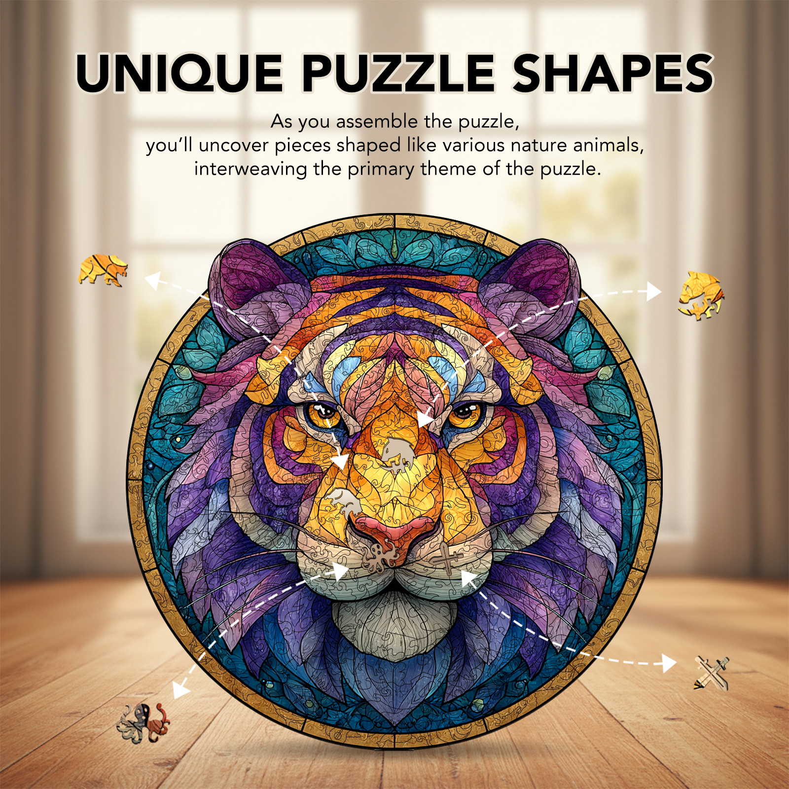Colorful Glass Tiger's Might Wooden Jigsaw Puzzle