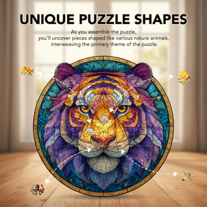 Colorful Glass Tiger's Might Wooden Jigsaw Puzzle