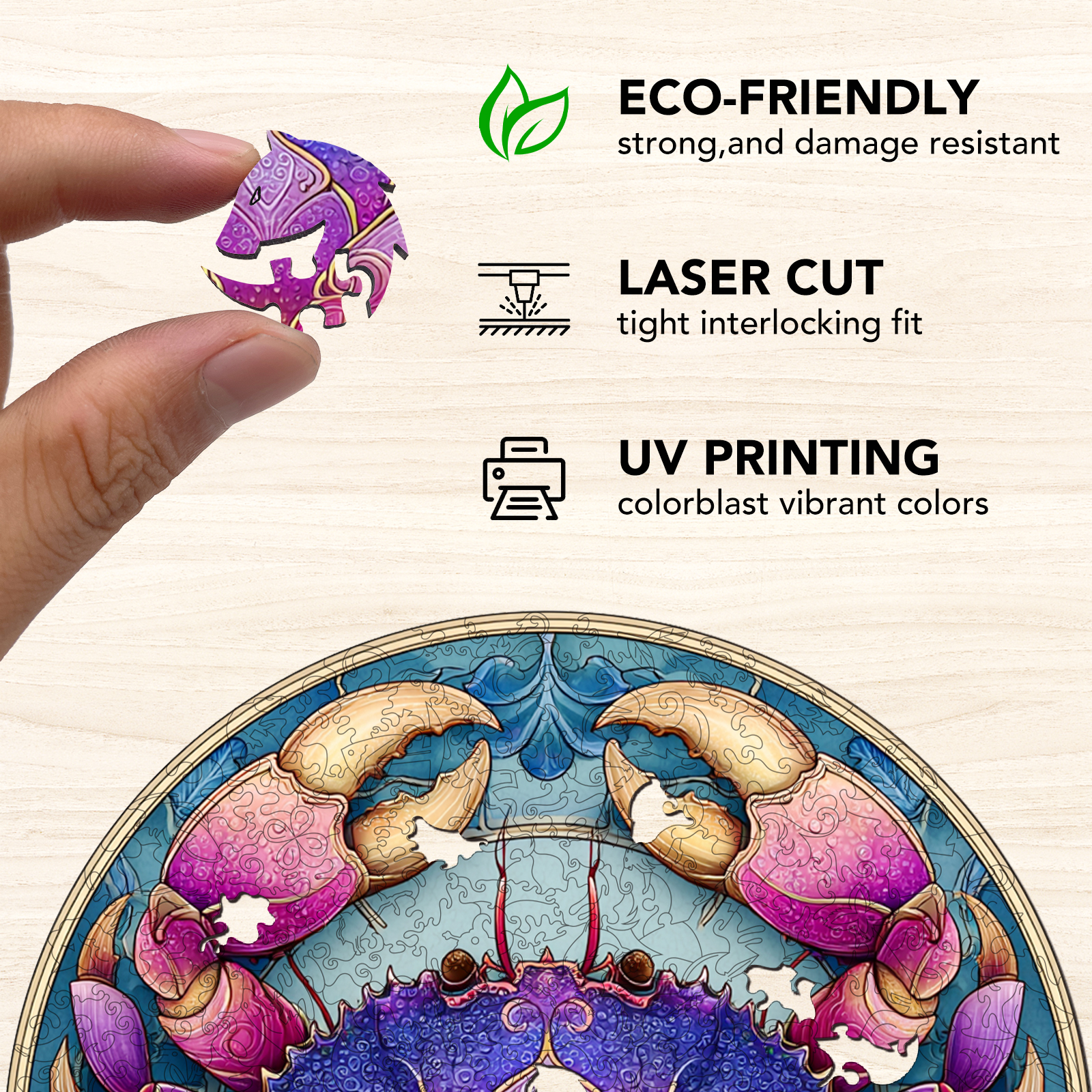 Purple Rhythm Color Crab Wooden Jigsaw Puzzle