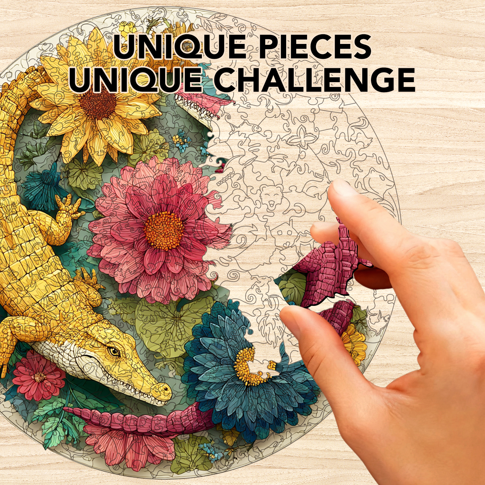 Flower Crocodile Fairy Tale Wooden Jigsaw Puzzle