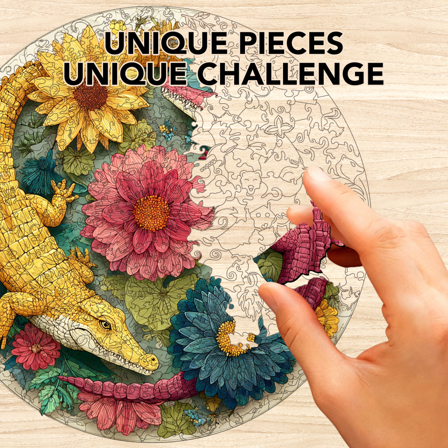 Flower Crocodile Fairy Tale Wooden Jigsaw Puzzle