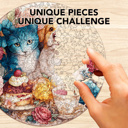 Cat-Dog Tea Party Wooden Jigsaw Puzzle