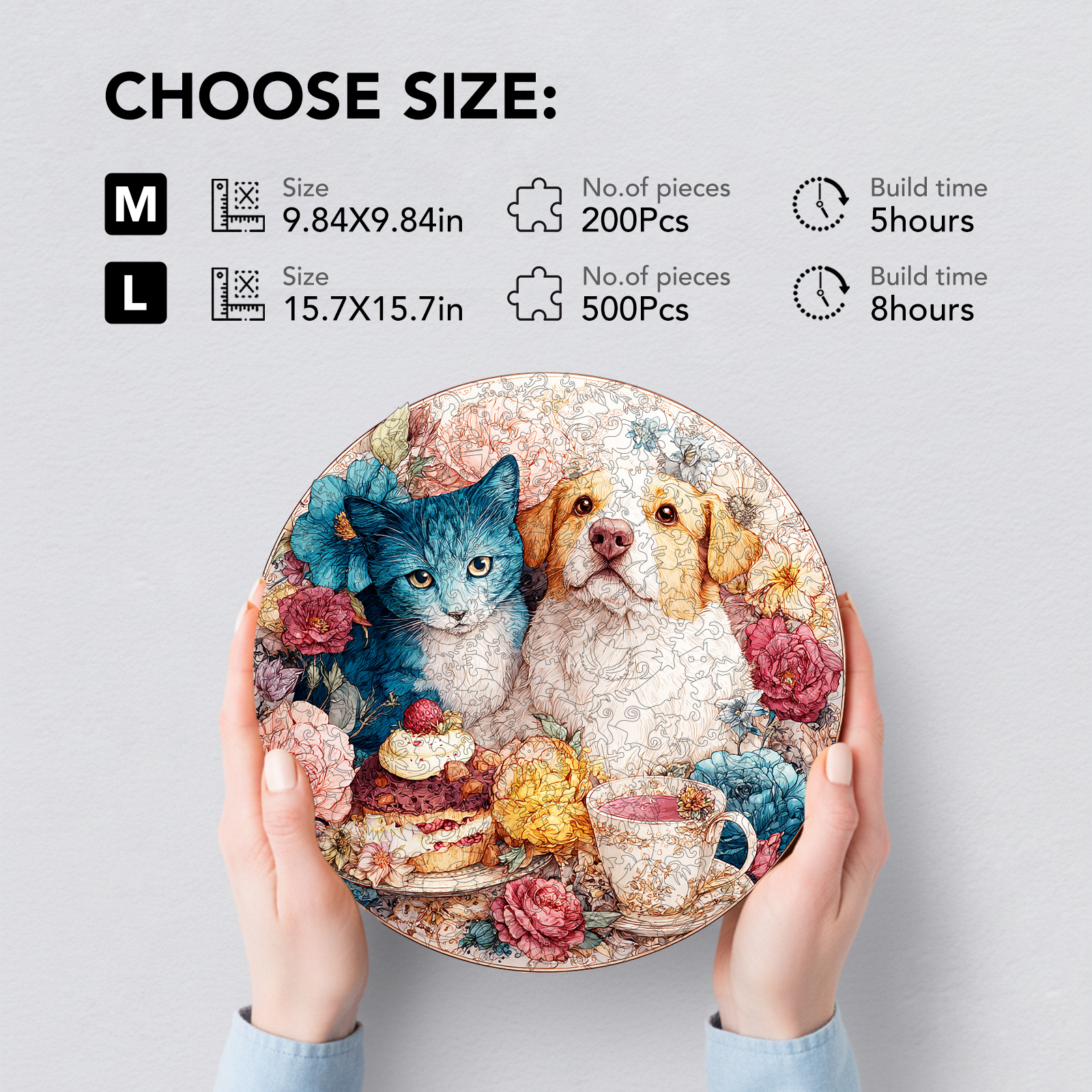 Cat-Dog Tea Party Wooden Jigsaw Puzzle