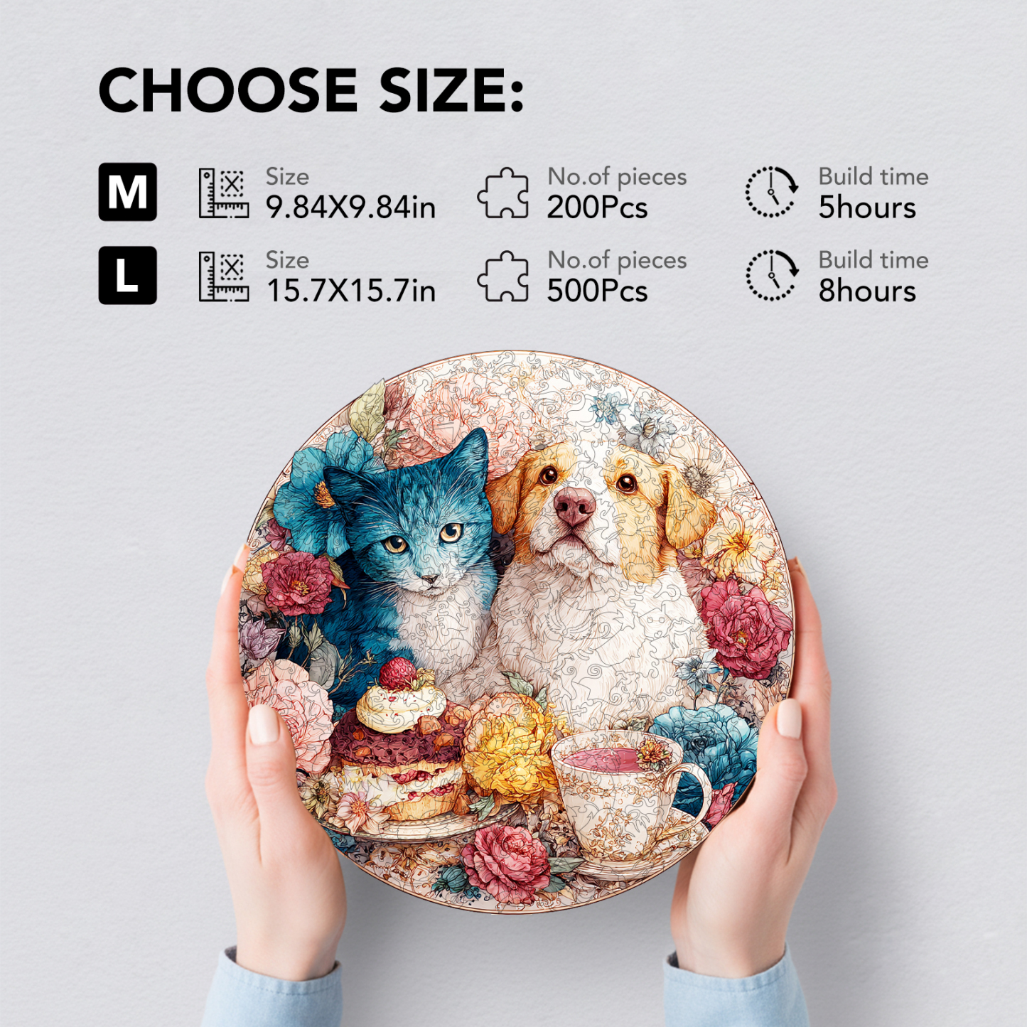 Cat-Dog Tea Party Wooden Jigsaw Puzzle