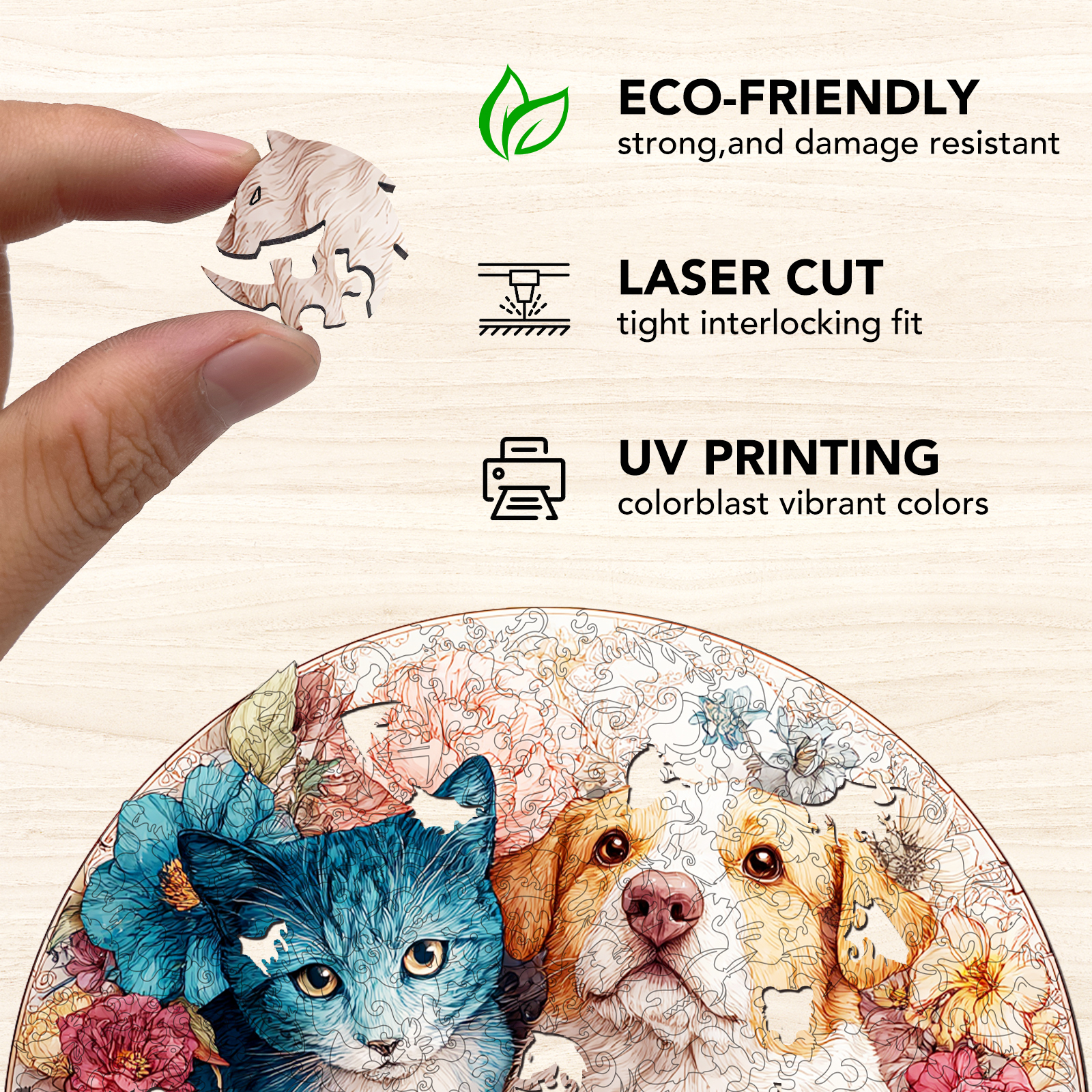 Cat-Dog Tea Party Wooden Jigsaw Puzzle