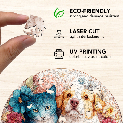 Cat-Dog Tea Party Wooden Jigsaw Puzzle