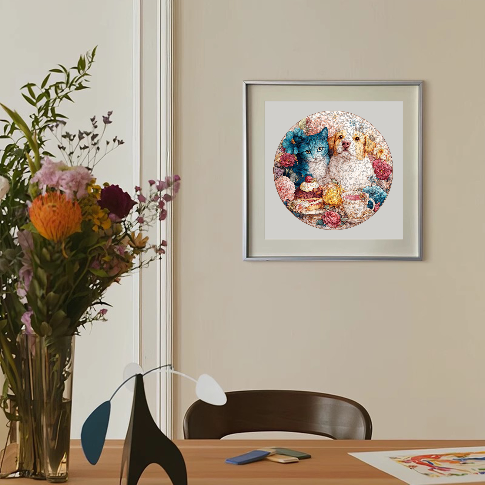 Cat-Dog Tea Party Wooden Jigsaw Puzzle